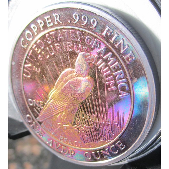 Peace Dollar Rainbow Toned 1 Ounce Copper Round, STUNNING!!! - Picture 4 of 4